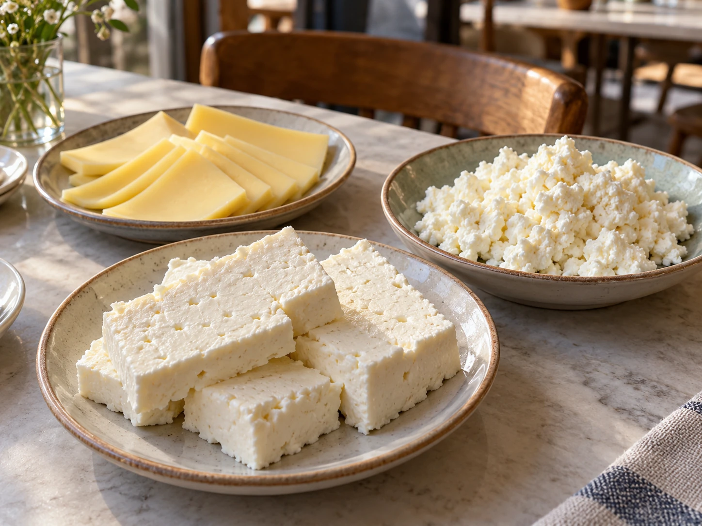 Белый сыр, ломтики кашара и рассыпчатый лор