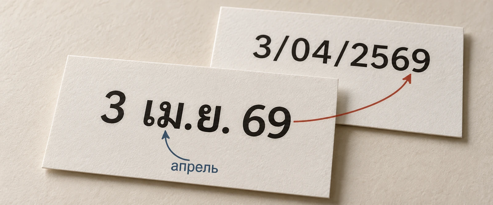 Короткая дата 3 เม.ย. 69 рядом с полной датой 3/04/2569