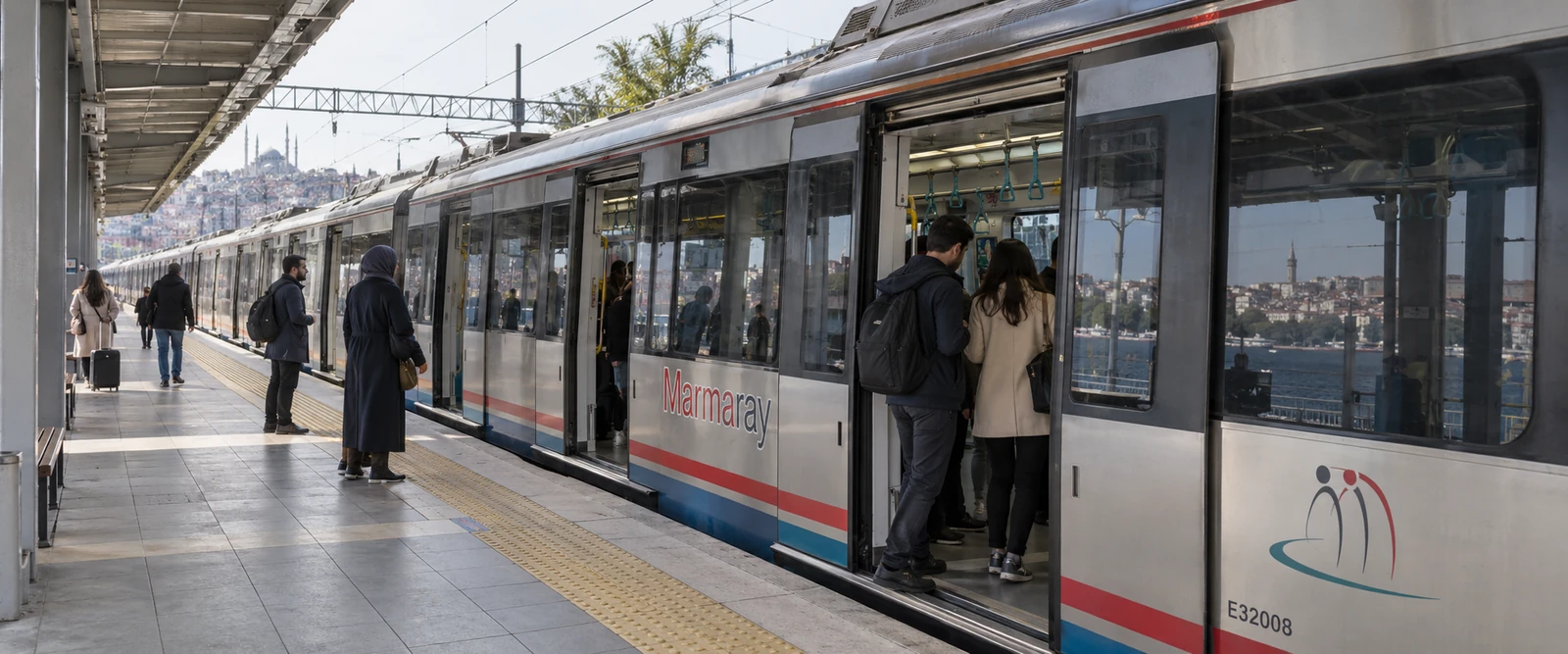 Поезд Marmaray у городской платформы