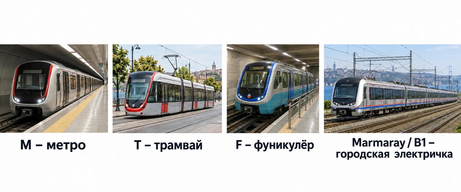 Обозначения метро, трамвая, фуникулёра и Marmaray